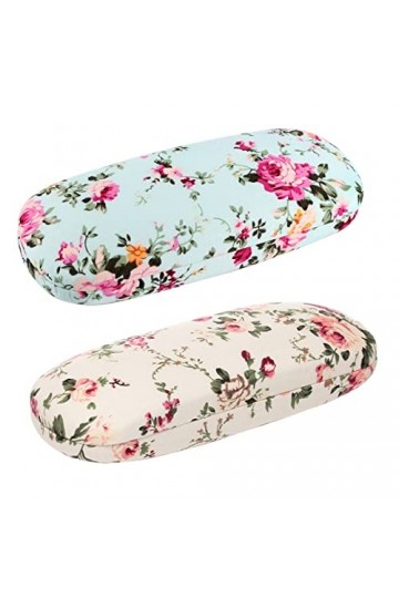 Lot de 2 étuis à lunettes en verre - Motif floral - Style rétro - Pour femme, Bleu + beige., taille unique