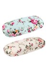 Lot de 2 étuis à lunettes en verre - Motif floral - Style rétro - Pour femme, Bleu + beige., taille unique