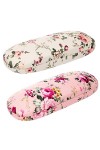 Lot de 2 étuis à lunettes en verre - Motif floral - Style rétro - Pour femme, Bleu + beige., taille unique