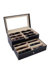 AUTOARK Boîte à bijoux en cuir PU,Pour 12 lunettes de soleil,Rangement verrouillable,Couvercle en verre,Noir,AWU-026
