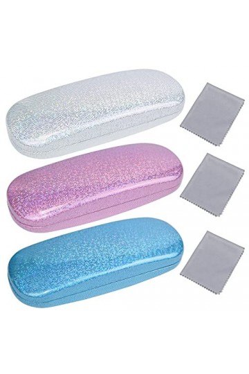 aurorayer Lot de 3 étuis à lunettes rigides en cuir synthétique avec 3 chiffons de nettoyage, étui à lunettes de soleil paill