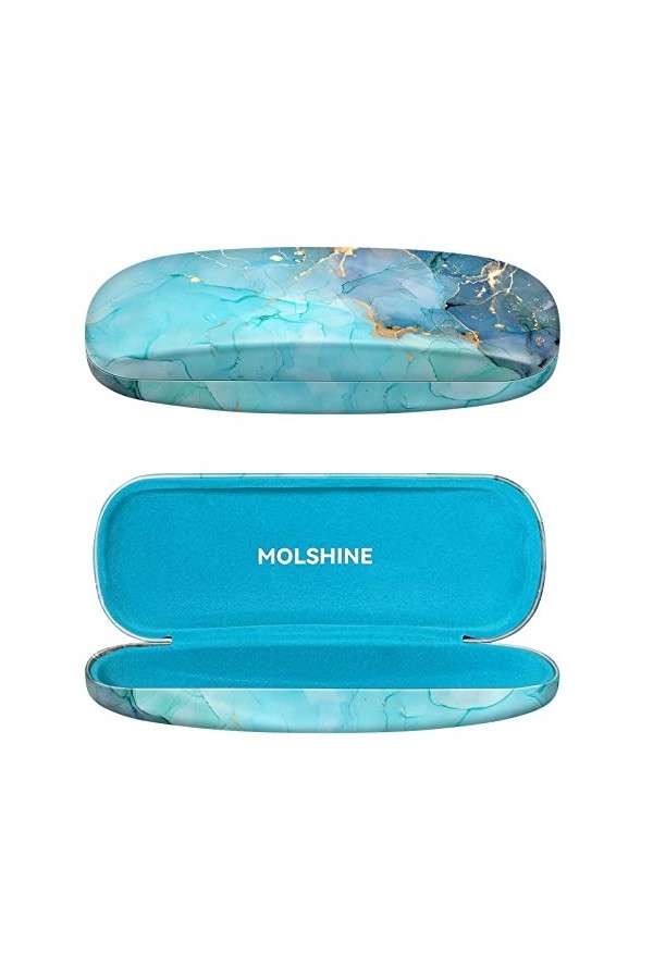 molshine Étui à lunettes en cuir PU rigide pour hommes, femmes, filles, voyage, étude, travail, gris/bleu, M 码（中码）