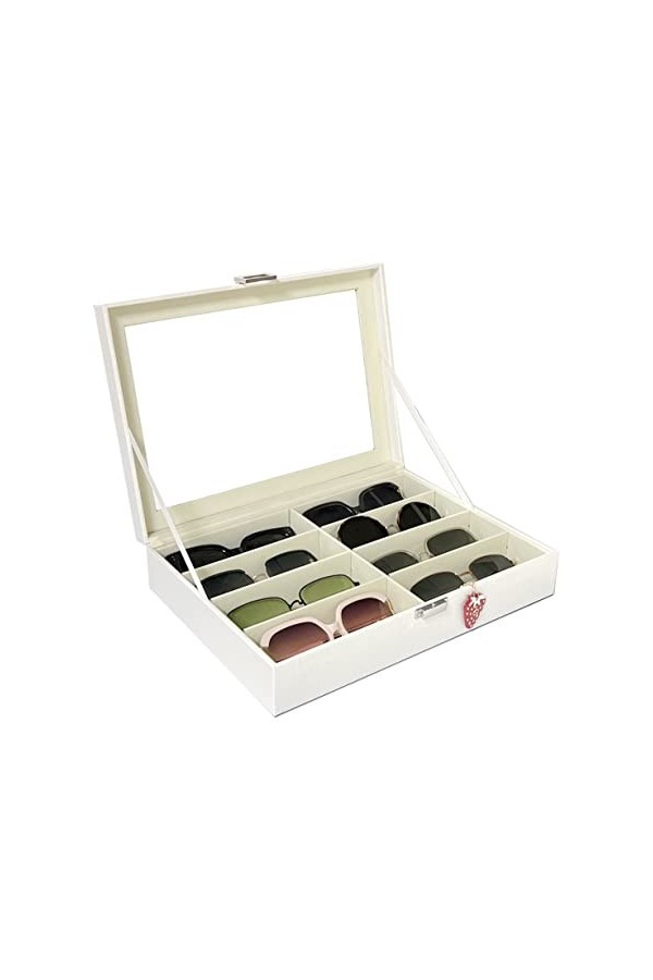 UnionPlus Étui de rangement pour lunettes de soleil à 8 emplacements, étui de rangement pour lunettes de soleil, beige nacré 