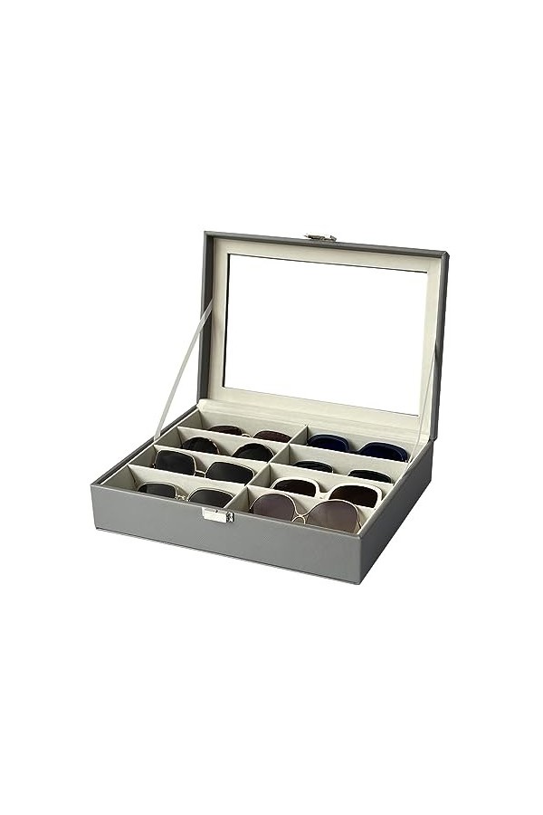 UnionPlus Étui de rangement pour lunettes de soleil à 8 emplacements, étui de rangement pour lunettes de soleil, beige nacré 