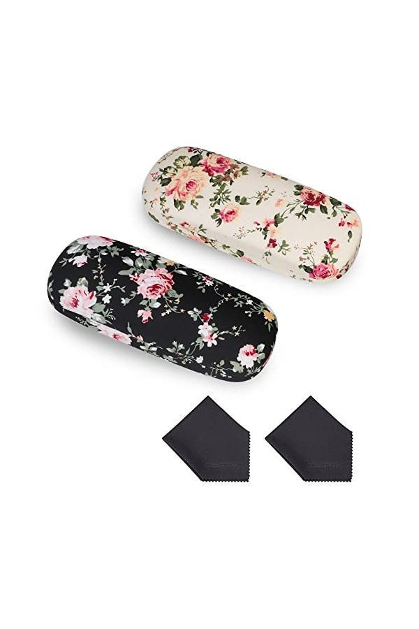 molshine 2 Pièces Tissus Étui à Lunettes Floral, Étui à Lunettes Portable à Coque Rigide pour Lunettes de Lecture, Petites Lu