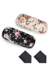 molshine 2 Pièces Tissus Étui à Lunettes Floral, Étui à Lunettes Portable à Coque Rigide pour Lunettes de Lecture, Petites Lu