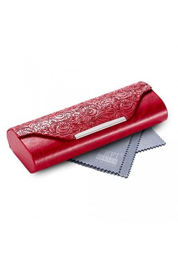 FEFI - Étui à lunettes rigide en cuir en relief avec application de chrome - y compris chiffon de nettoyage de lunettes de ha