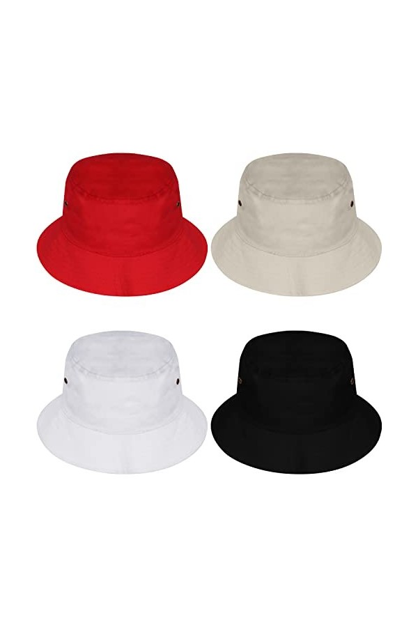 BELLE VOUS Lot de 4 Chapeau Bob en Coton - Bob Homme/Femme Unisexe Pliable - Bob d’Extérieur pour Les Vacances d’Eté et la Pl