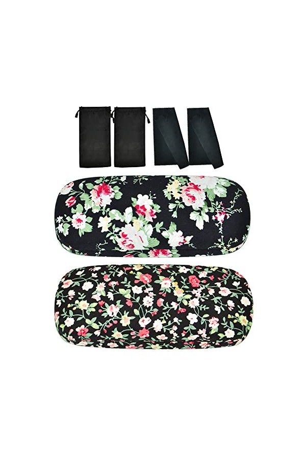 SwirlColor Étui à Lunettes Rigide, 2 Étuis à Lunettes à Fleurs pour Femmes Filles, avec 2 Chiffon de Nettoyage pour Lunettes 