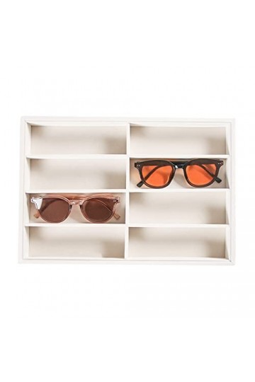 Pangkeep Organiseur de lunettes de soleil à 8 compartiments, support de lunettes, plateau de présentation beige pour homme et