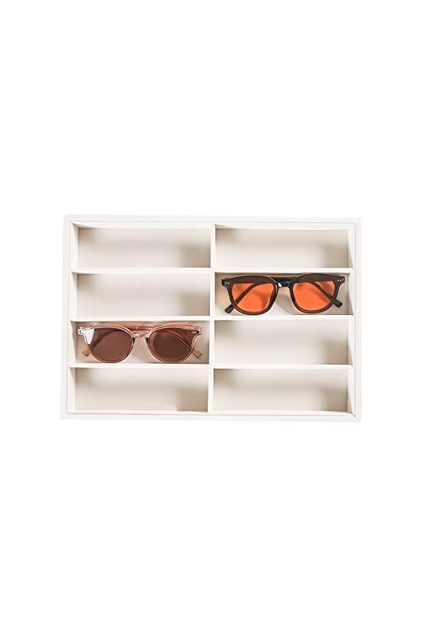 Pangkeep Organiseur de lunettes de soleil à 8 compartiments, support de lunettes, plateau de présentation beige pour homme et