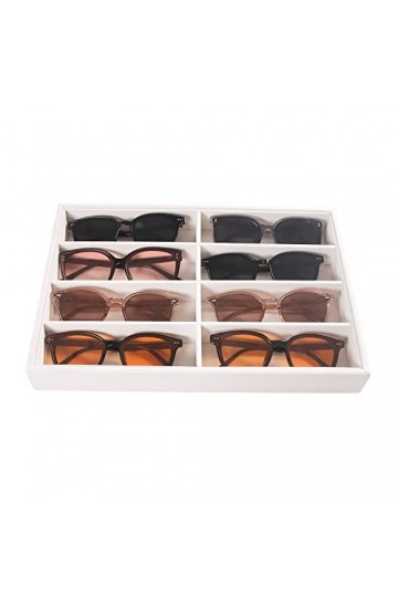 Pangkeep Organiseur de lunettes de soleil à 8 compartiments, support de lunettes, plateau de présentation beige pour homme et