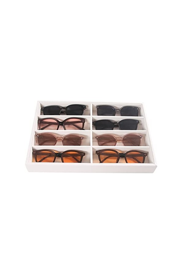 Pangkeep Organiseur de lunettes de soleil à 8 compartiments, support de lunettes, plateau de présentation beige pour homme et