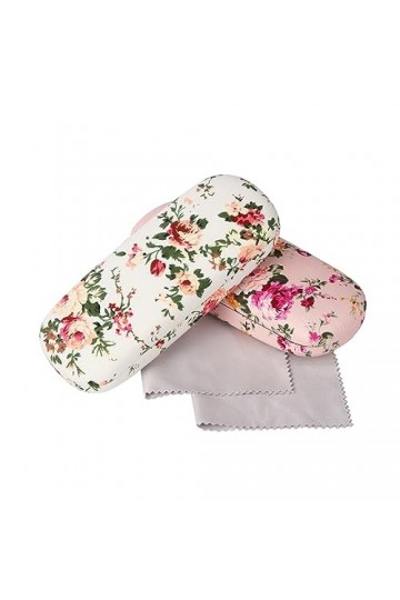 GOTRUST 2pcs Étui à Lunettes Floral, Rétro Étui Lunette Rigide Femme, Etuis à Lunettes Portables en Tissu à Motif Floral Coqu