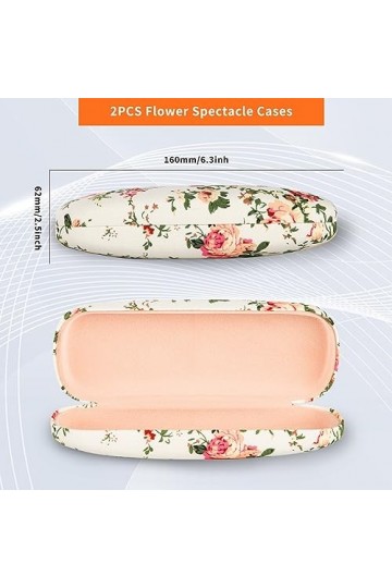 GOTRUST 2pcs Étui à Lunettes Floral, Rétro Étui Lunette Rigide Femme, Etuis à Lunettes Portables en Tissu à Motif Floral Coqu