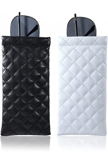 Lot de 2 étuis à lunettes de soleil portables en cuir synthétique souple pour le nettoyage et le rangement de gadgets, blanc/