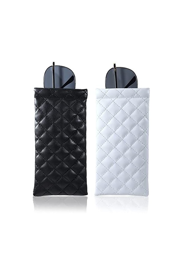 Lot de 2 étuis à lunettes de soleil portables en cuir synthétique souple pour le nettoyage et le rangement de gadgets, blanc/