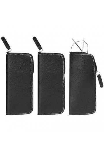 Hifot Étui à lunettes Souple Cuir 3 Pièces, Boîte à Lunettes Portables Avec Fermeture Éclair, Étui Lunettes de Lecture Pu Cui