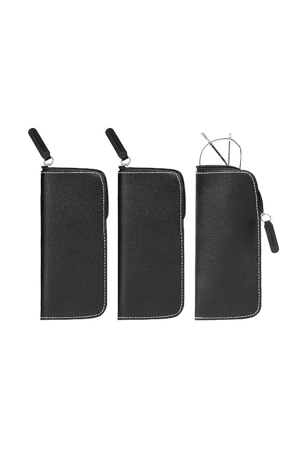 Hifot Étui à lunettes Souple Cuir 3 Pièces, Boîte à Lunettes Portables Avec Fermeture Éclair, Étui Lunettes de Lecture Pu Cui