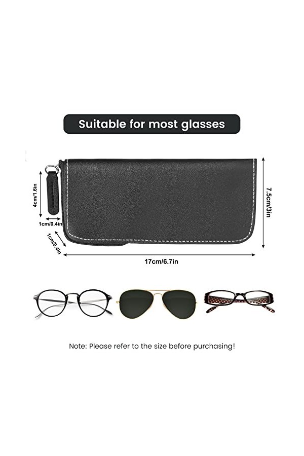 Hifot Étui à lunettes Souple Cuir 3 Pièces, Boîte à Lunettes Portables Avec Fermeture Éclair, Étui Lunettes de Lecture Pu Cui