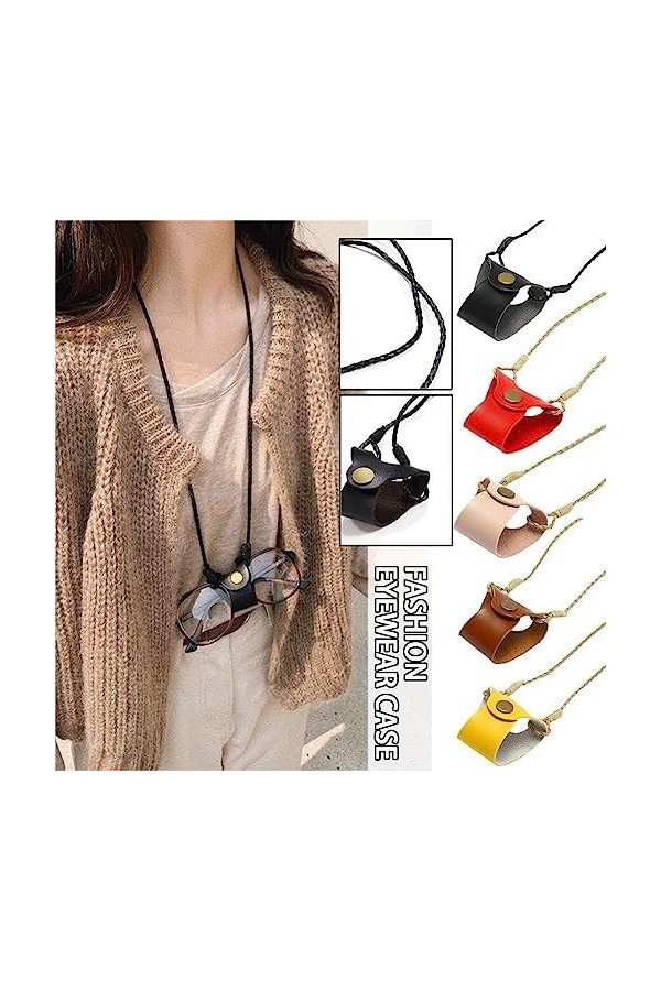 HFINGAQEX Étui de rangement en cuir pour lunettes de soleil pour femmes et hommes, corde de rangement, chaîne sangle de de co