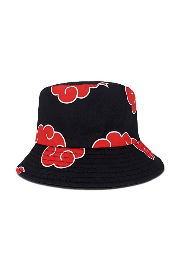 Roffatide Anime Chapeau de pêche pour Naruto Akatsuki Red Cloud Bobs réversible Double Face Porter nimporte où imprimé Chape