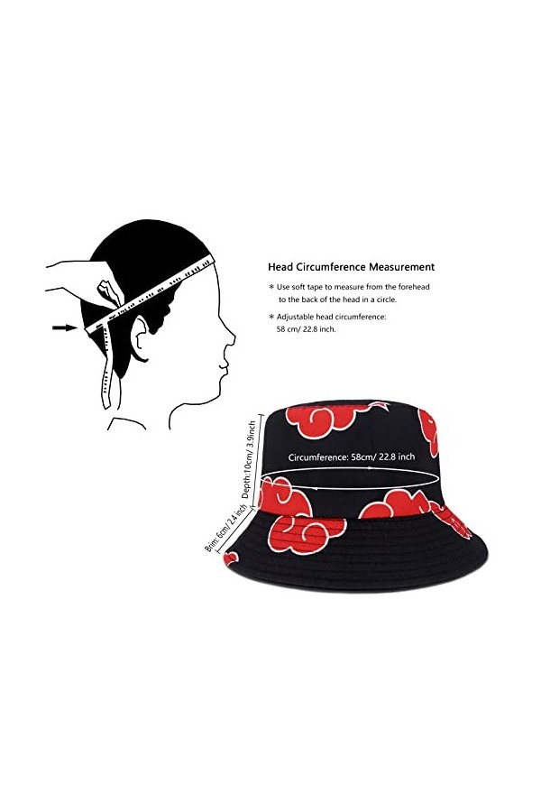 Roffatide Anime Chapeau de pêche pour Naruto Akatsuki Red Cloud Bobs réversible Double Face Porter nimporte où imprimé Chape