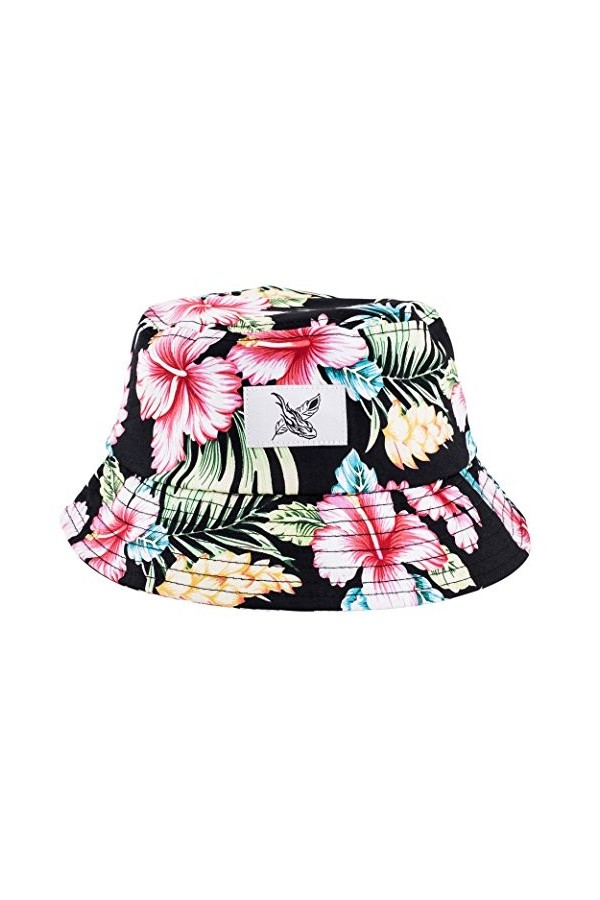 Blackskies Paradise Bucket Hat | Femmes Hommes Bob Chapeau de pêche Vacances été Soleil Motif Fleurs