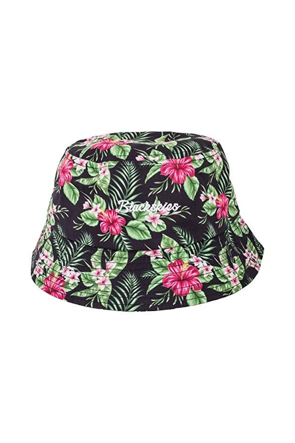Blackskies Paradise Bucket Hat | Femmes Hommes Bob Chapeau de pêche Vacances été Soleil Motif Fleurs