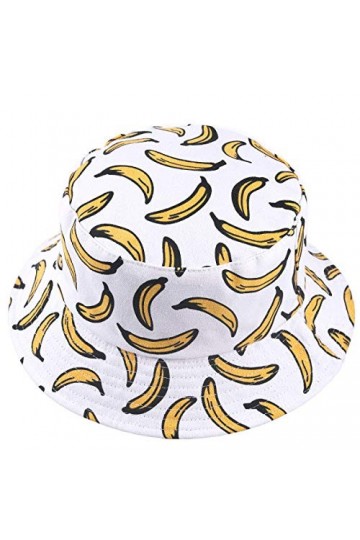 Femmes Bobs Fruit Imprimé Réversible Seau Chapeau Hommes Soleil Pêcheur Dehors Casquette Banane-Blanc 