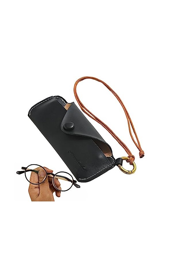 Wosemfial Sac à soleil,Porte-étui en cuir PU avec dragonne | Portable mince en cuir PU étui à lunettes support mosoleil étui 
