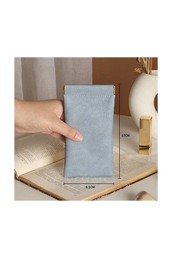 A8J3 Sac à lunettes en cuir PU souple pour lunettes de soleil Portable Rangement simple Étanche Pochette de lunettes, bleu, 1