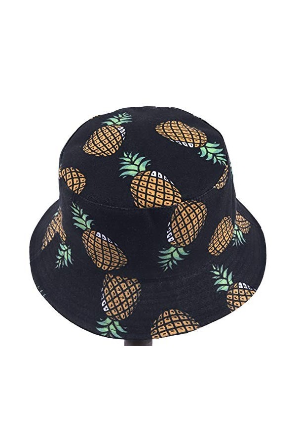 Femmes Bobs Fruit Imprimé Réversible Seau Chapeau Hommes Soleil Pêcheur Dehors Casquette Banane-Blanc 