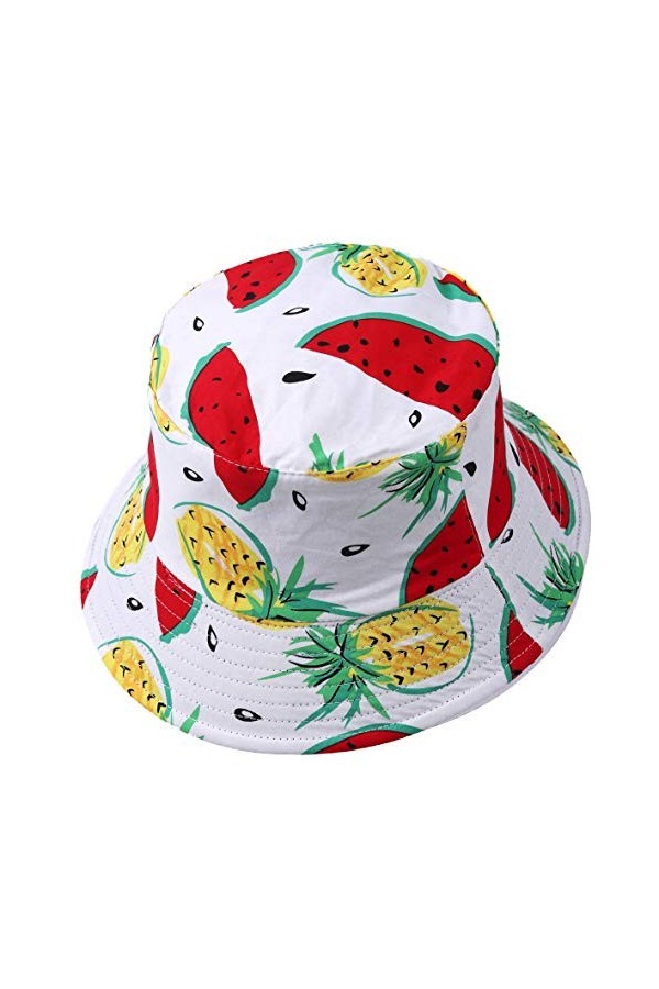 Femmes Bobs Fruit Imprimé Réversible Seau Chapeau Hommes Soleil Pêcheur Dehors Casquette Banane-Blanc 