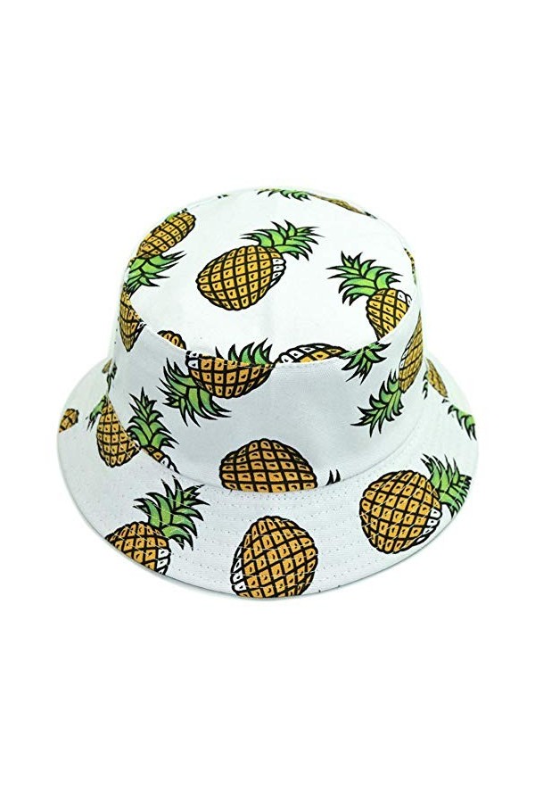 HugeStore Chapeau bob à motif fruits pour homme et femme - Motif ananas - Blanc