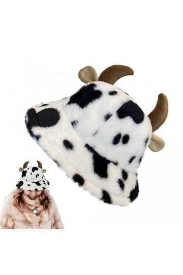 Ohicki Chapeau bob Vache | Vache en Peluche avec Jolies Oreilles en Corne,Bonnet pêcheur en Peluche Moelleux dhiver Chaud en