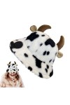 Ohicki Chapeau bob Vache | Vache en Peluche avec Jolies Oreilles en Corne,Bonnet pêcheur en Peluche Moelleux dhiver Chaud en