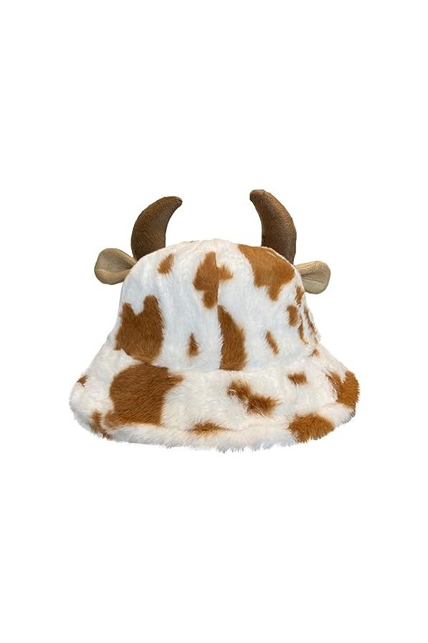 Ohicki Chapeau bob Vache | Vache en Peluche avec Jolies Oreilles en Corne,Bonnet pêcheur en Peluche Moelleux dhiver Chaud en