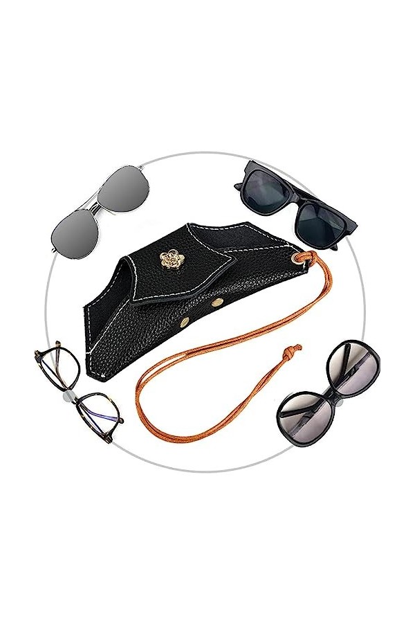 PUCHEN Pochette à Lunettes Portable | Étui à Lunettes, étui à Soleil avec dragonne | Porte-Lunettes en Cuir Souple pour Voyag