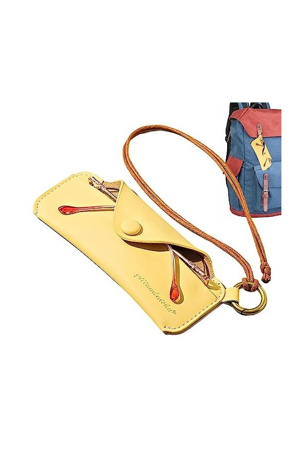 PW TOOLS Pochette à lunettes | Étui souple pour lunettes avec dragonne,Portable mince en cuir PU étui à lunettes support moso