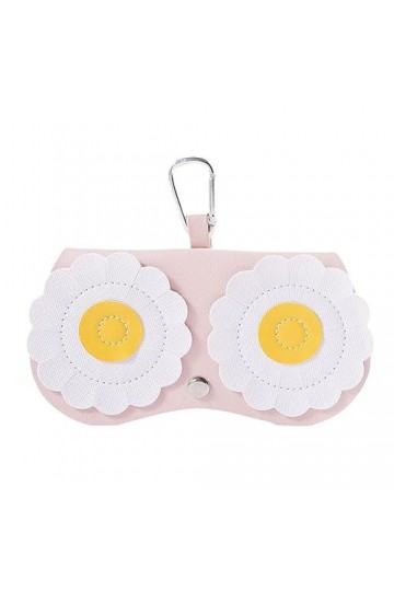 pulunto Sac à lunettes portable à suspendre en cuir PU avec motif dessin animé mignon pour lunettes de soleil, fleurs roses, 