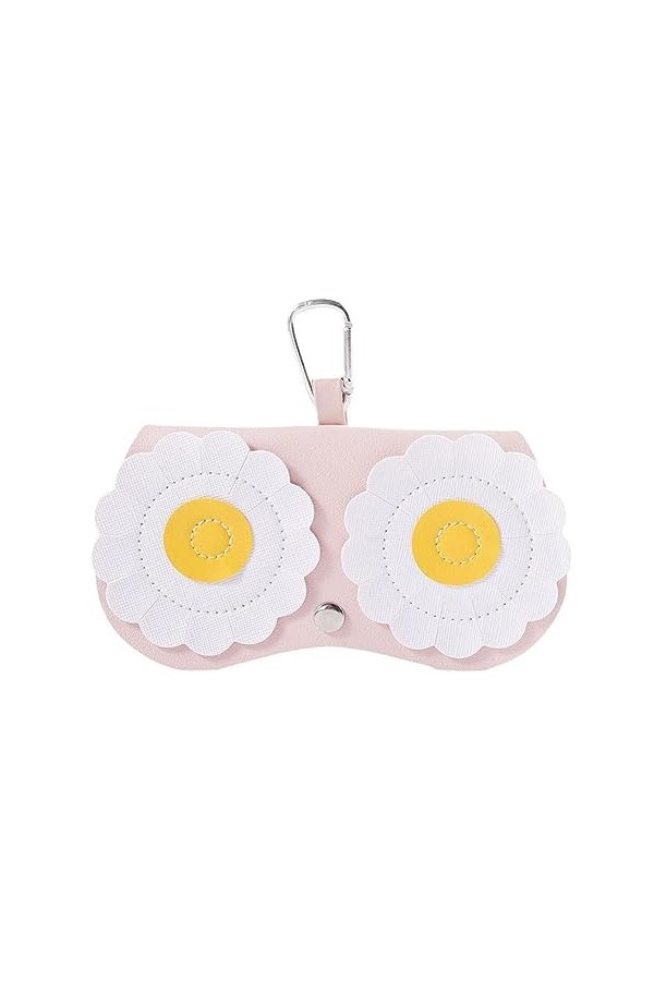 pulunto Sac à lunettes portable à suspendre en cuir PU avec motif dessin animé mignon pour lunettes de soleil, fleurs roses, 
