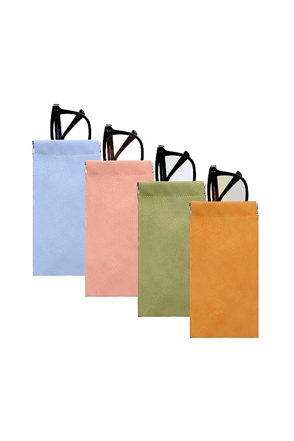 Sliverdew Lot de 4 étuis à lunettes de soleil en cuir synthétique - Étui de protection souple - Pour homme et femme, coloré, 