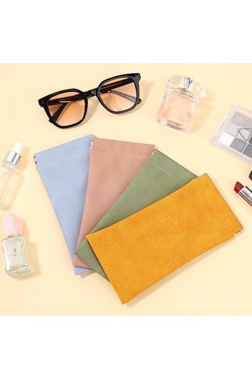 Sliverdew Lot de 4 étuis à lunettes de soleil en cuir synthétique - Étui de protection souple - Pour homme et femme, coloré, 