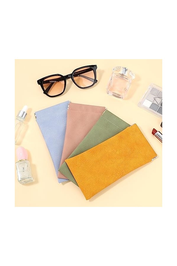 Sliverdew Lot de 4 étuis à lunettes de soleil en cuir synthétique - Étui de protection souple - Pour homme et femme, coloré, 