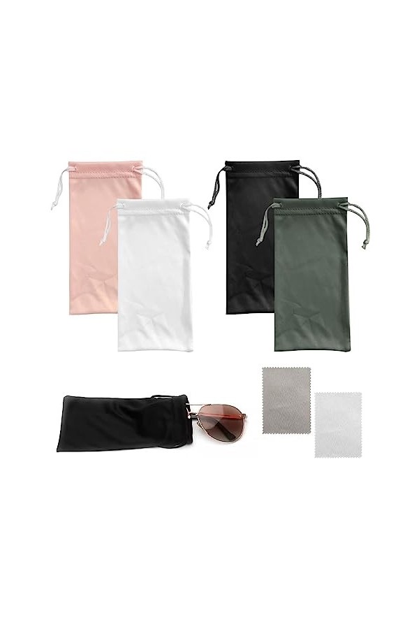 TAFACE 4 sacs de rangement pour lunettes avec 2 morceaux de tissu pour lunettes, sac en tissu à cordon de couleur unie, sac p
