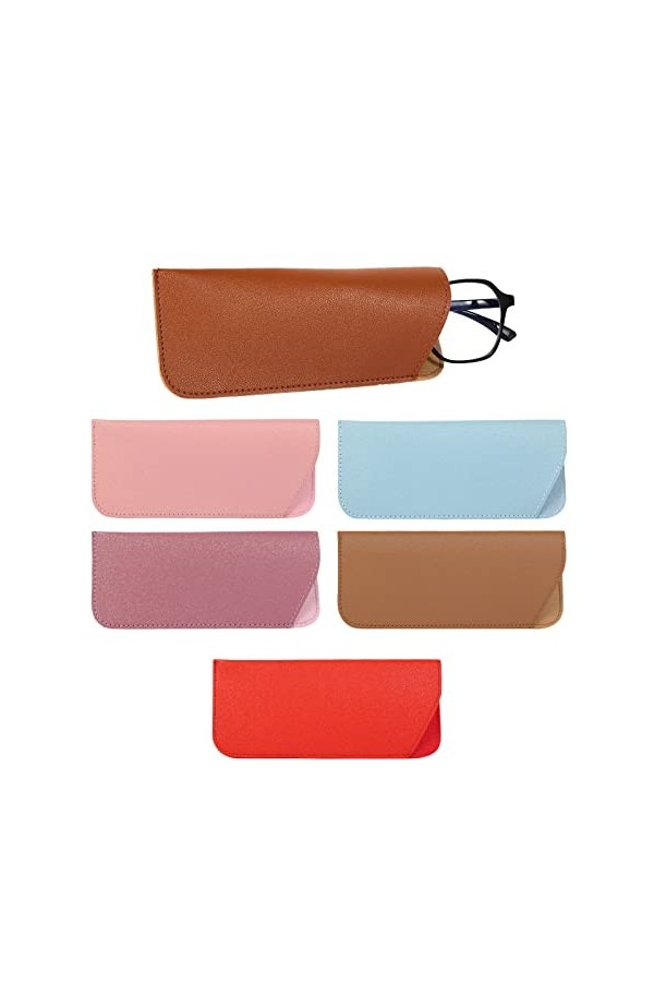 KINBOM Étui à Lunettes Souple 17,5x7,5cm, 6pcs Étui à Lunettes en Cuir, Portable Étui à Lunettes de Soleil Souple Pochette en
