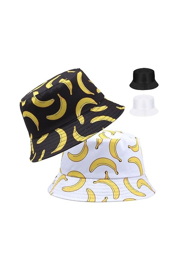 SKHAOVS 2 Pièces Chapeau de Pêcheur Réversible Chapeaux de Seau de Imprimé Unisexe Chapeau de Soleil Tendance pour Femmes Hom