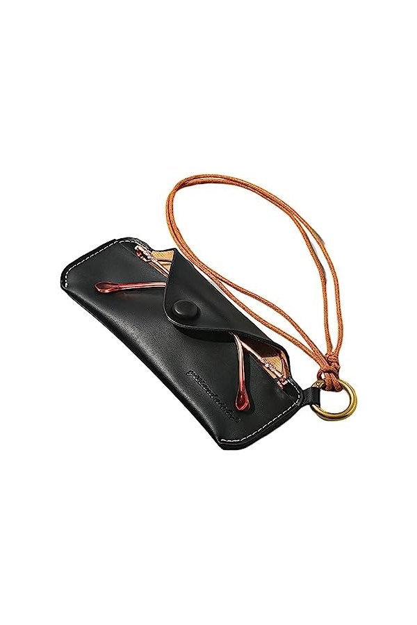 hanwen Sac à lunettes - Sac à lunettes souple pour lunettes avec dragonne - Portable mince en cuir PU étui à lunettes support