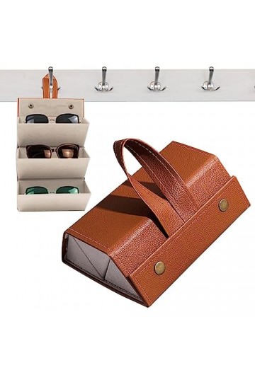 PEKMAR cas lunettes soleil pliable,Étui lunettes soleil pliable en cuir PU pour hommes femmes | Boîte rangement portable pour